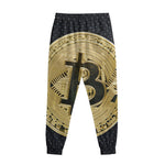 Gold Bitcoin Symbol Print Sweatpants
