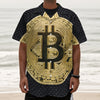 Gold Bitcoin Symbol Print Textured Short Sleeve Shirt