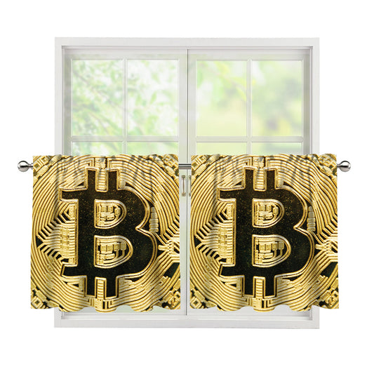 Gold Bitcoin Symbol Print Tier Curtains