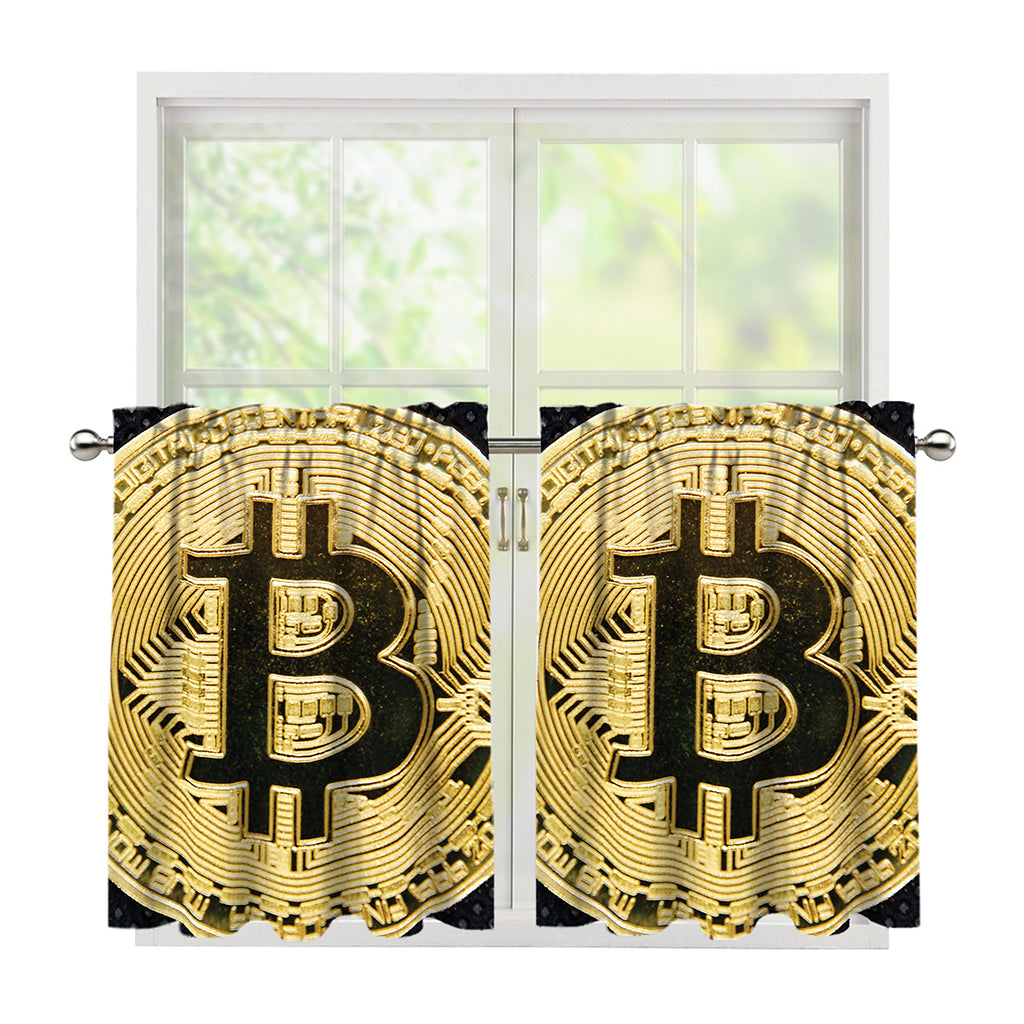 Gold Bitcoin Symbol Print Tier Curtains