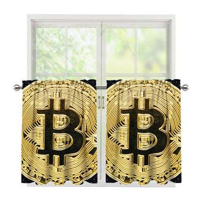 Gold Bitcoin Symbol Print Tier Curtains