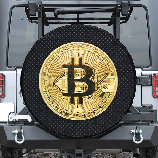 Gold Bitcoin Symbol Print Tire Cover