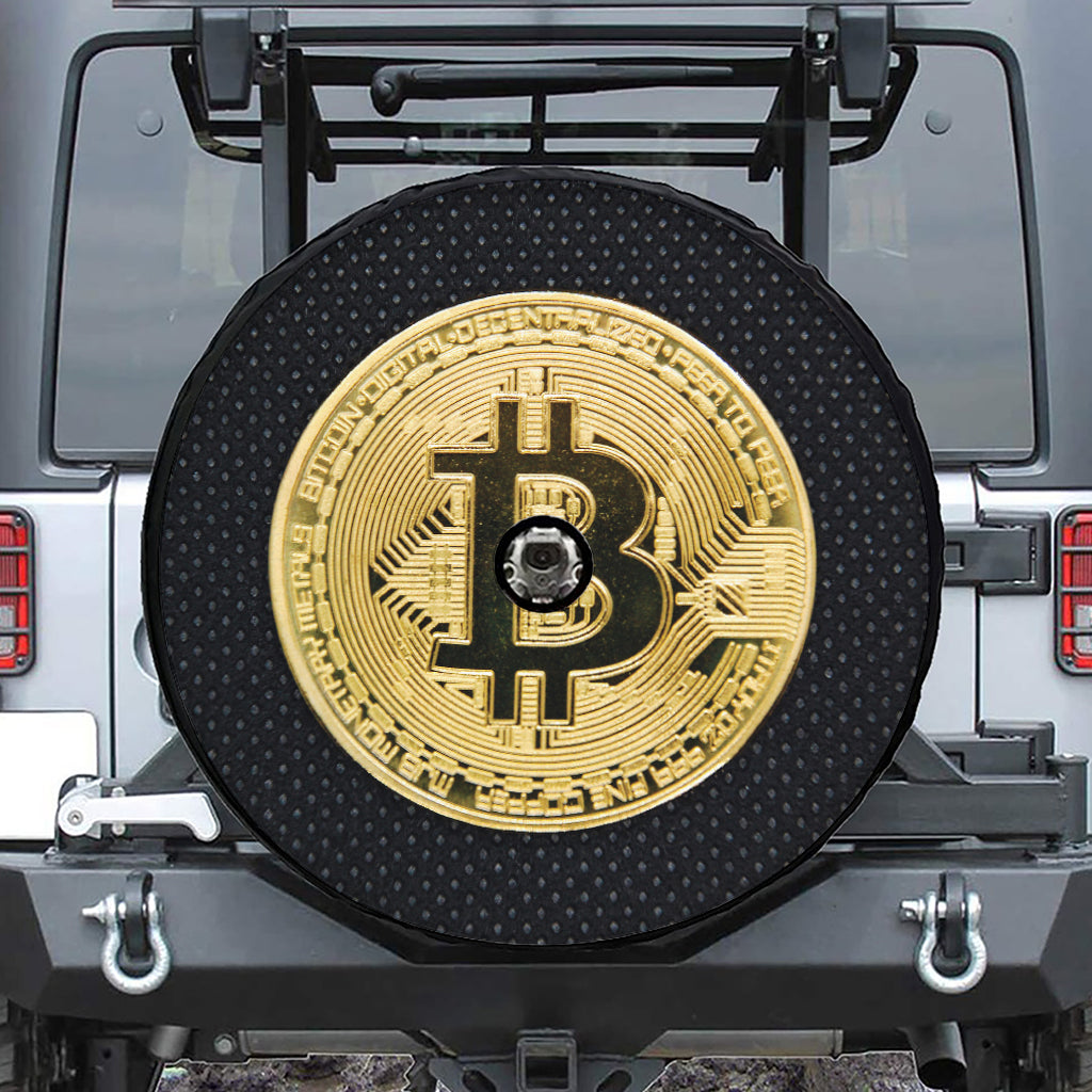 Gold Bitcoin Symbol Print Tire Cover With Camera Hole