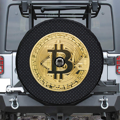 Gold Bitcoin Symbol Print Tire Cover With Camera Hole