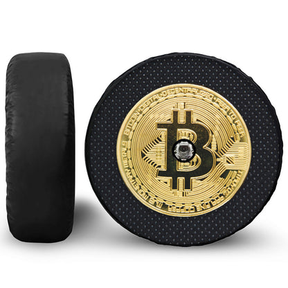Gold Bitcoin Symbol Print Tire Cover With Camera Hole