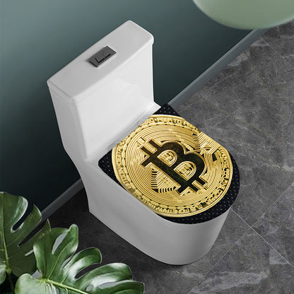 Gold Bitcoin Symbol Print Toilet Lid Cover