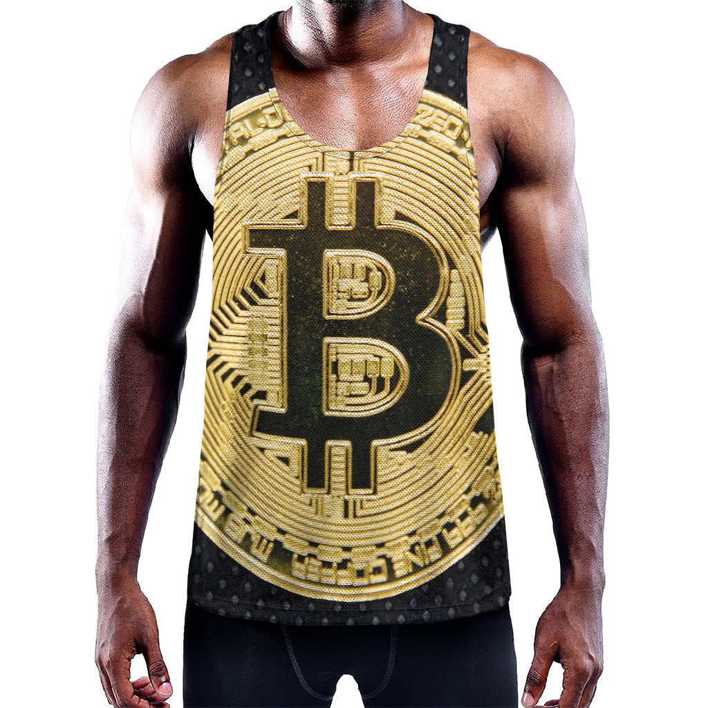 Gold Bitcoin Symbol Print Training Tank Top