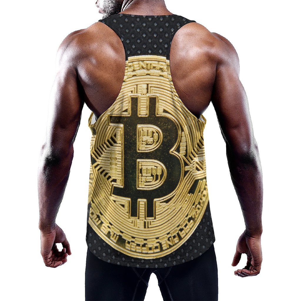 Gold Bitcoin Symbol Print Training Tank Top