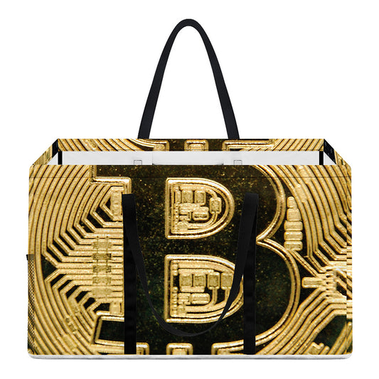 Gold Bitcoin Symbol Print Utility Tote Bag