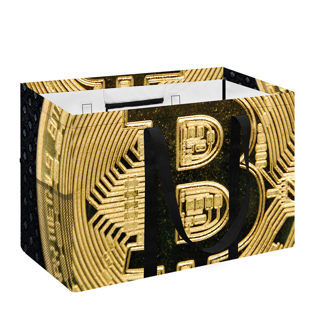 Gold Bitcoin Symbol Print Utility Tote Bag