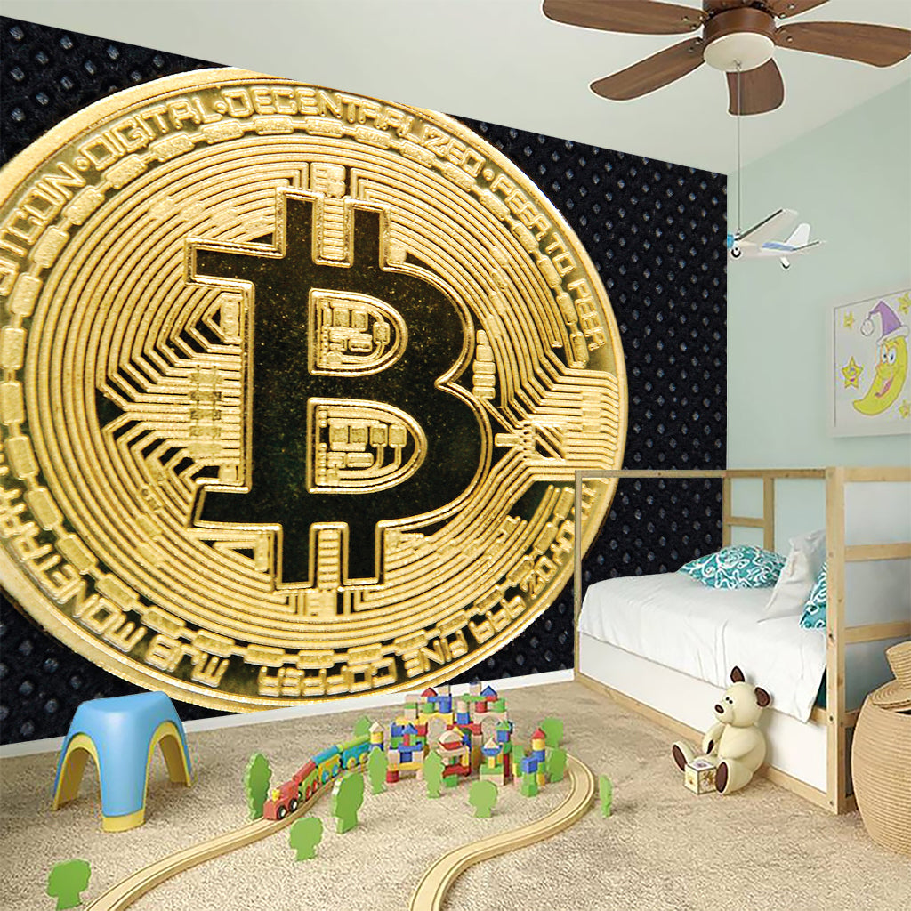 Gold Bitcoin Symbol Print Wall Sticker