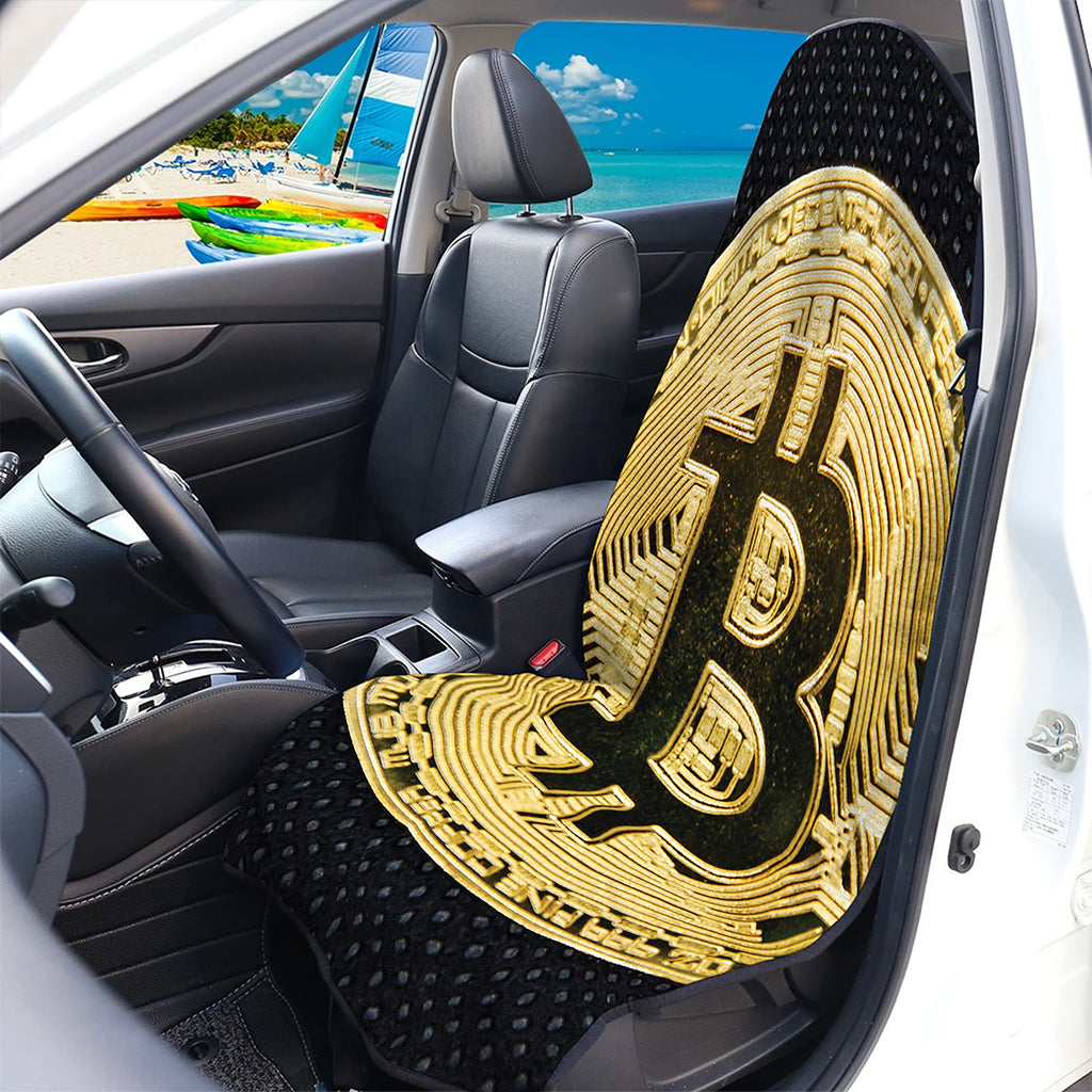 Gold Bitcoin Symbol Print Waterproof Car Seat Cover