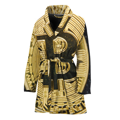 Gold Bitcoin Symbol Print Women's Bathrobe