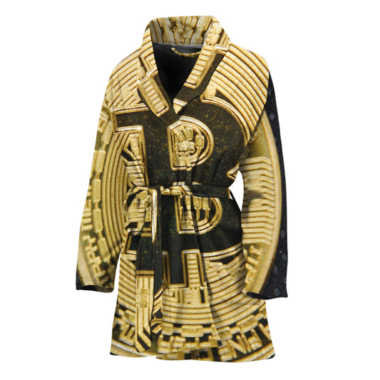 Gold Bitcoin Symbol Print Women's Bathrobe
