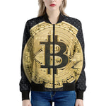 Gold Bitcoin Symbol Print Women's Bomber Jacket