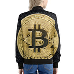 Gold Bitcoin Symbol Print Women's Bomber Jacket