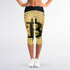 Gold Bitcoin Symbol Print Women's Capri Leggings