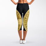 Gold Bitcoin Symbol Print Women's Capri Leggings