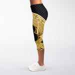 Gold Bitcoin Symbol Print Women's Capri Leggings