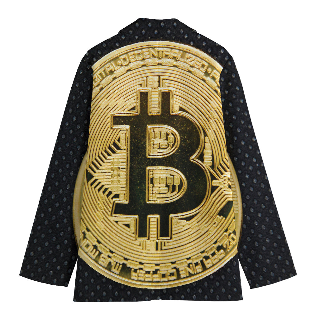 Gold Bitcoin Symbol Print Women's Cotton Blazer