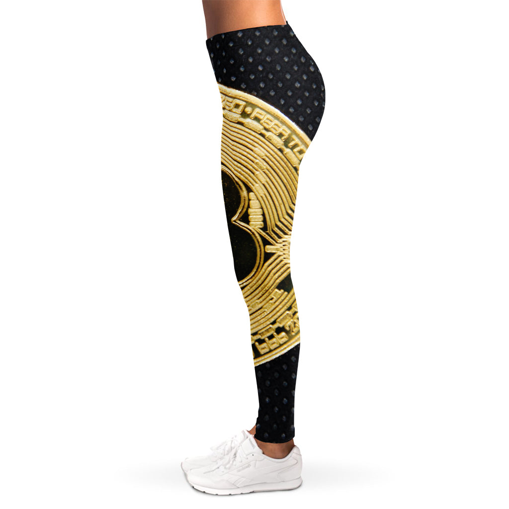 Gold Bitcoin Symbol Print Women's Leggings