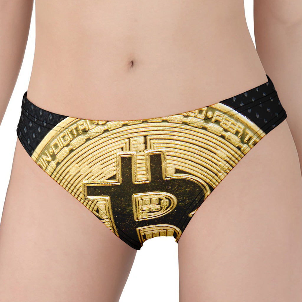 Gold Bitcoin Symbol Print Women's Panties