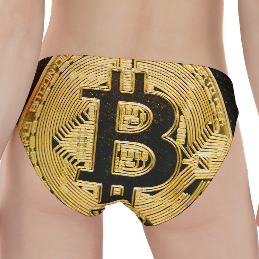 Gold Bitcoin Symbol Print Women's Panties