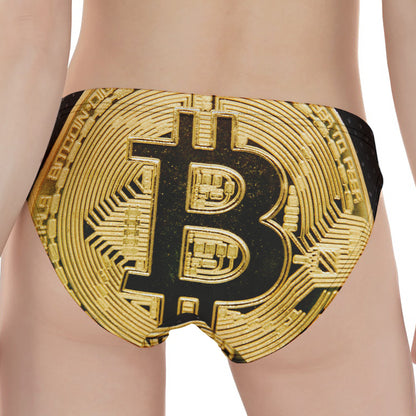 Gold Bitcoin Symbol Print Women's Panties