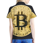 Gold Bitcoin Symbol Print Women's Polo Shirt