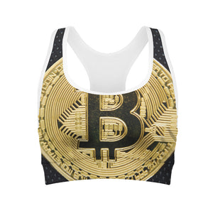 Gold Bitcoin Symbol Print Women's Sports Bra