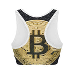 Gold Bitcoin Symbol Print Women's Sports Bra