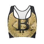 Gold Bitcoin Symbol Print Women's Sports Bra