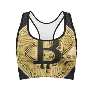 Gold Bitcoin Symbol Print Women's Sports Bra