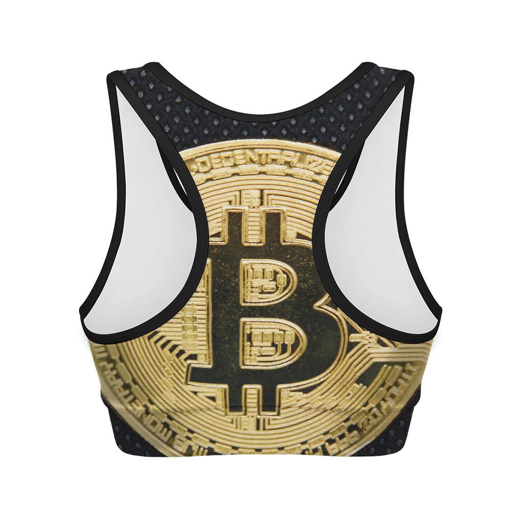 Gold Bitcoin Symbol Print Women's Sports Bra