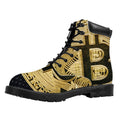 Gold Bitcoin Symbol Print Padded Collar Lace Up Boots