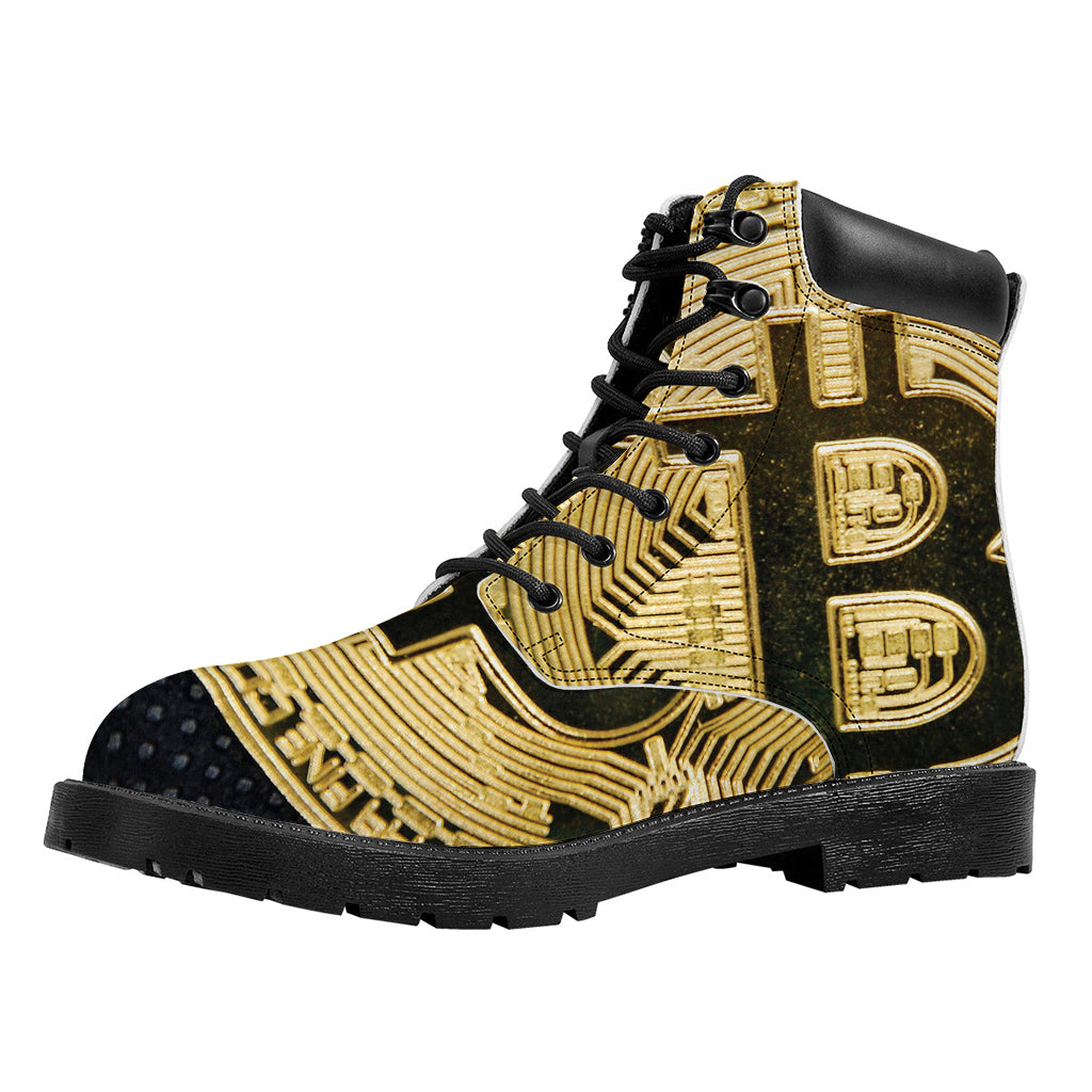 Gold Bitcoin Symbol Print Work Boots