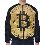 Gold Bitcoin Symbol Print Zip Sleeve Bomber Jacket