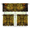 Gold Boho Dragonfly Print 3 Piece Kitchen Curtains