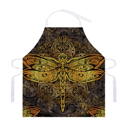 Gold Boho Dragonfly Print Adjustable Apron