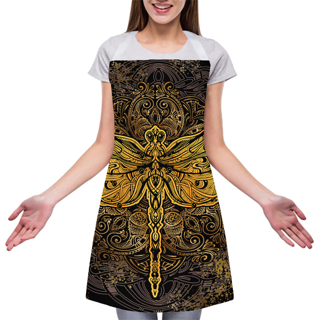 Gold Boho Dragonfly Print Adjustable Apron
