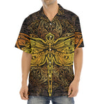 Gold Boho Dragonfly Print Aloha Shirt