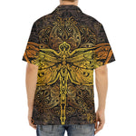 Gold Boho Dragonfly Print Aloha Shirt