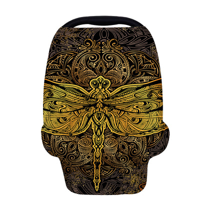 Gold Boho Dragonfly Print Baby Seat Cover