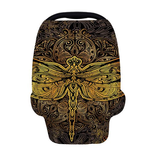 Gold Boho Dragonfly Print Baby Seat Cover
