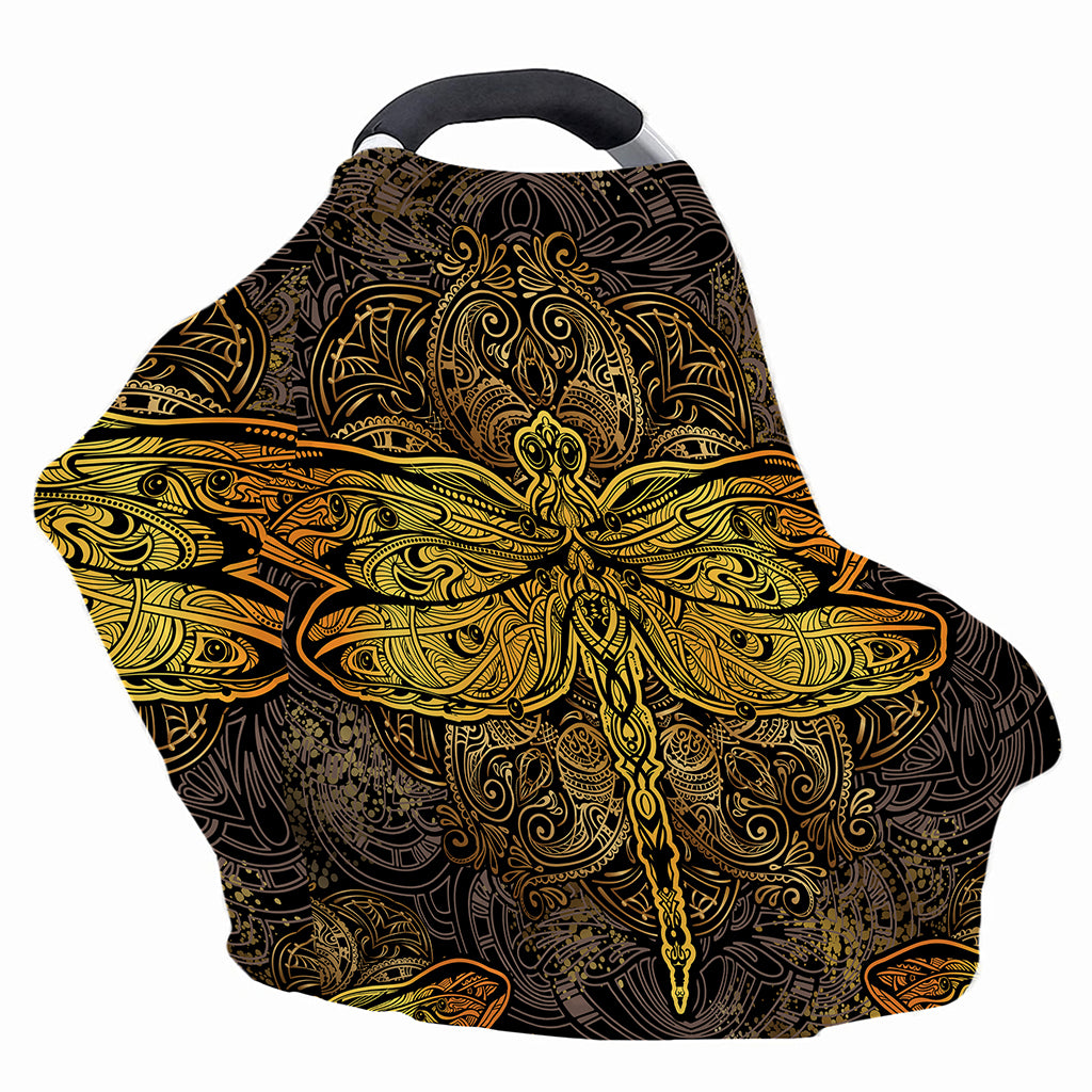 Gold Boho Dragonfly Print Baby Seat Cover