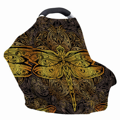 Gold Boho Dragonfly Print Baby Seat Cover