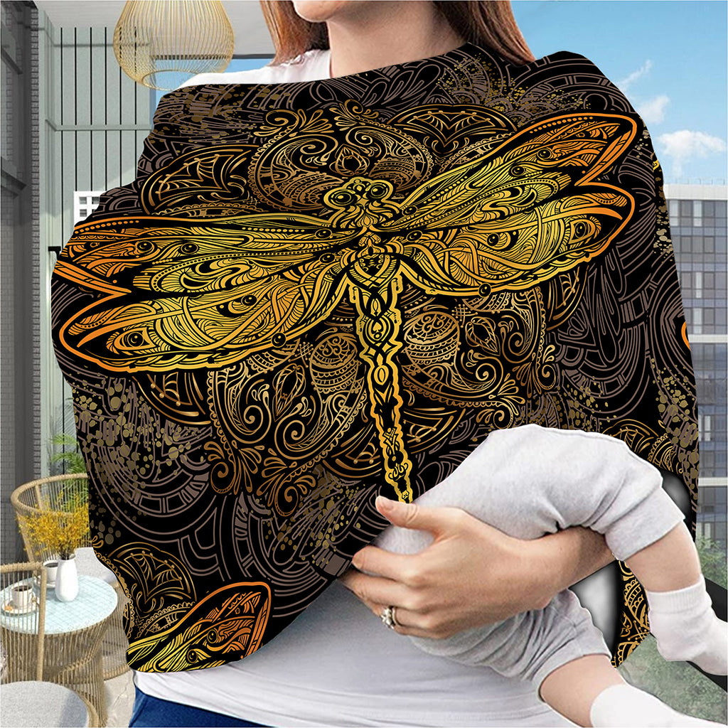 Gold Boho Dragonfly Print Baby Seat Cover