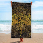 Gold Boho Dragonfly Print Beach Towel