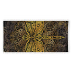 Gold Boho Dragonfly Print Beach Towel