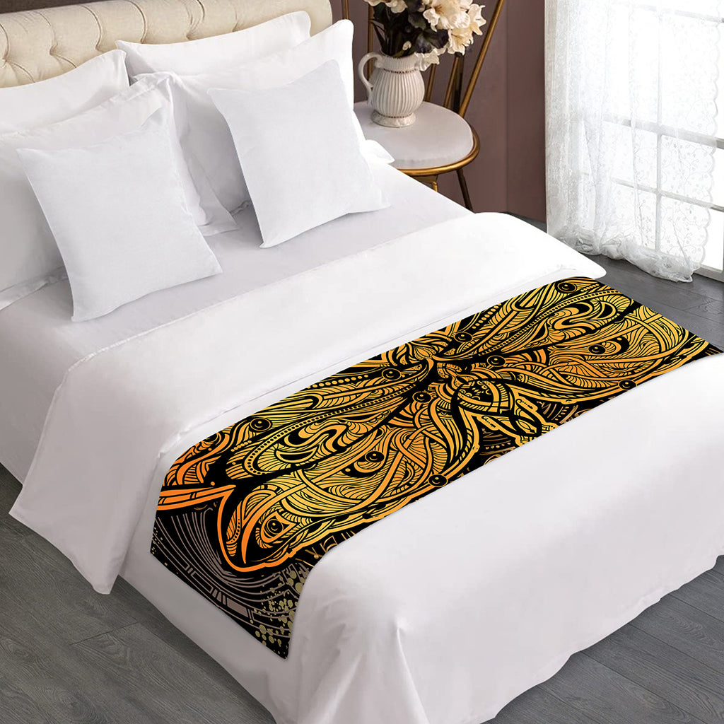 Gold Boho Dragonfly Print Bed Runner